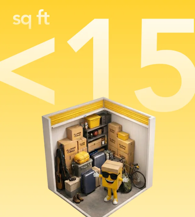 Locker unit, under 15 sq ft, a few boxes and a suitcase