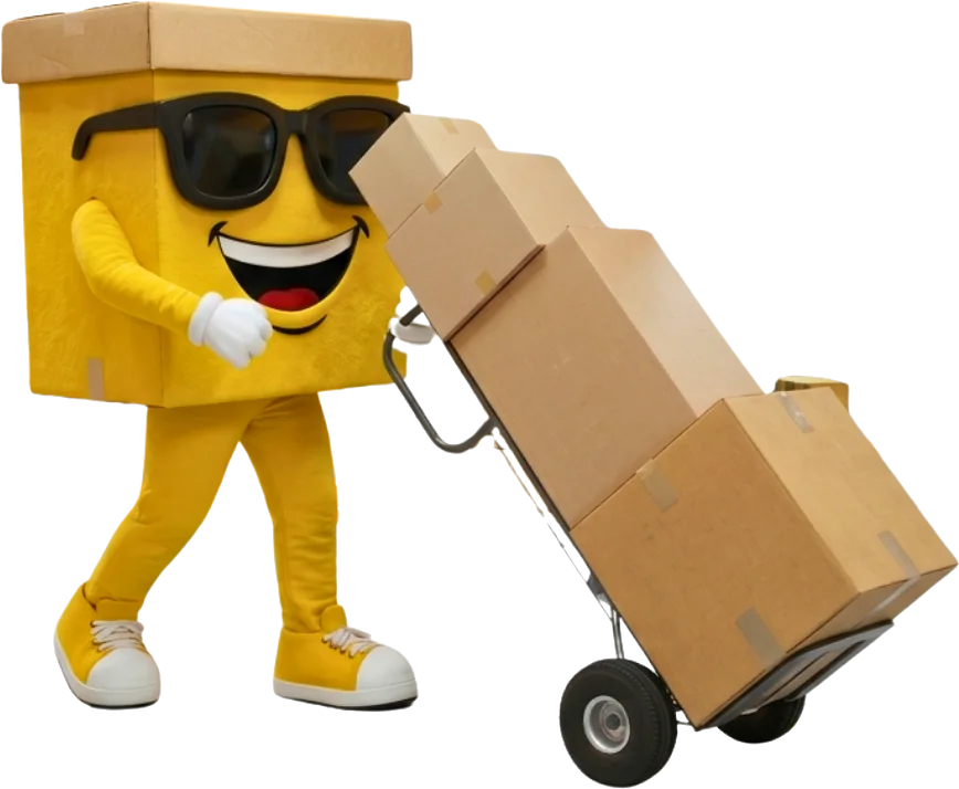 Boxo rolling boxes on a hand truck