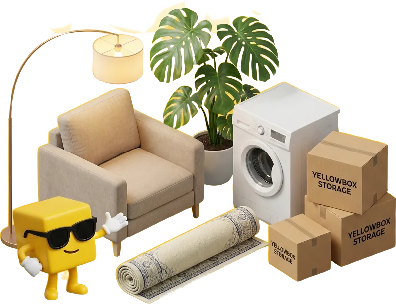 Home storage: armchair, lamp, plant and Yellowbox boxes with Boxo